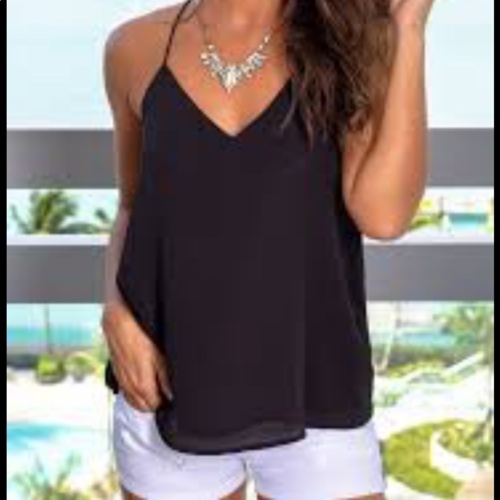 Women's Express Simple V-Neck Tank Solid Color Black Cut Out Back Size Small.